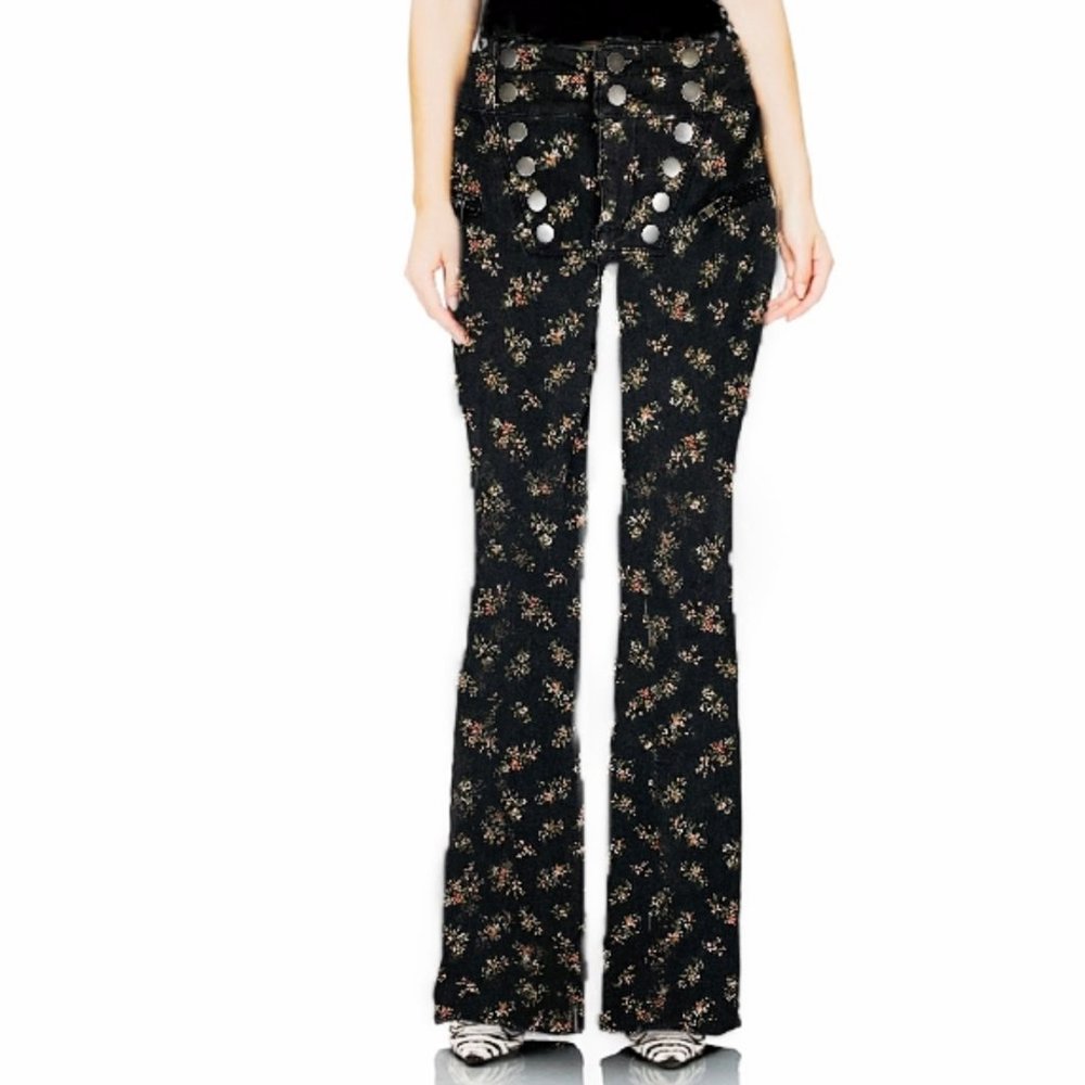 AFRM High Waisted Flare Bell Bottom Floral Jeans